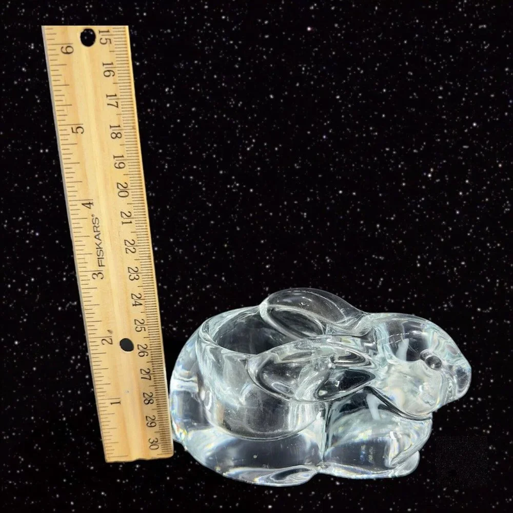 Clear Bunny Rabbit Art Glass Figural Candle Holder Votive Figurine Glass Vintage
